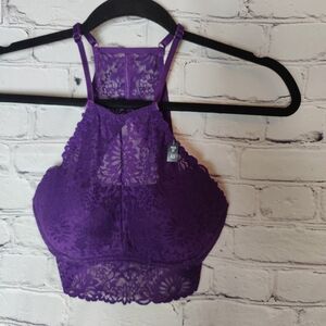 Victoria's Secret Purple Lace High Neck Racerback Bralette Padded Push Up XS NWT